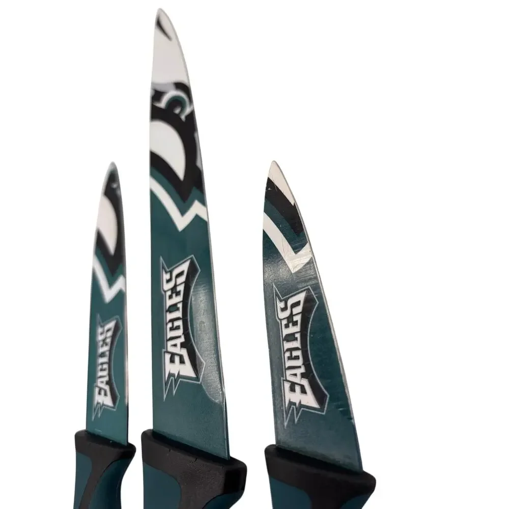 Set of 3 Knives Philadelphia Eagles Stainless Steel Cutlery Team Logo Green